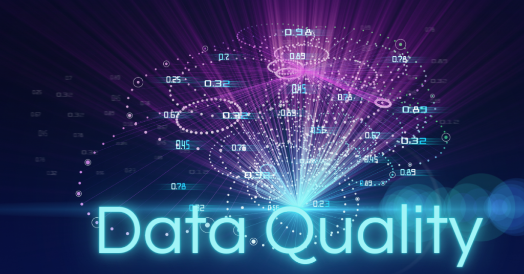 An image of data in circular radial patterns, with the words Data Quality underneath.