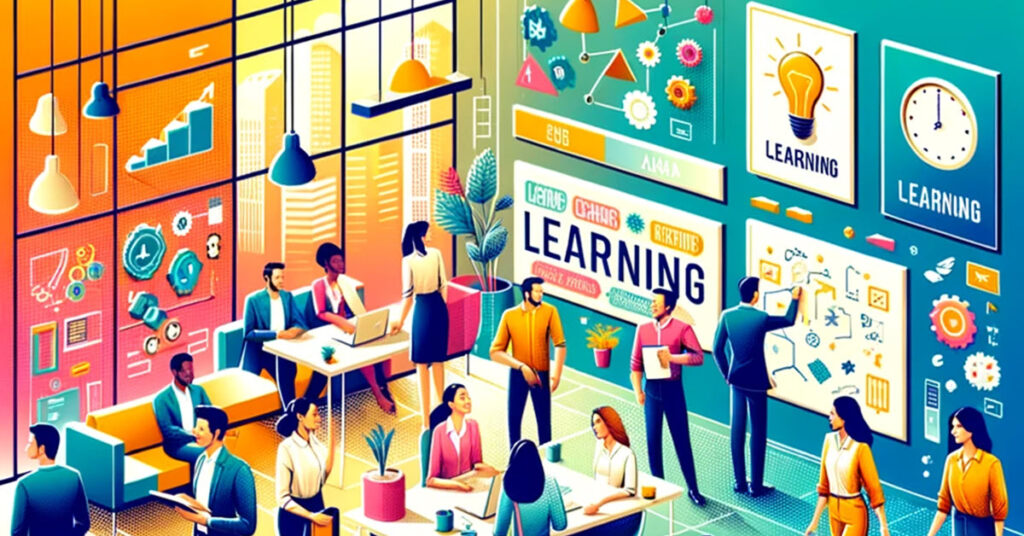 A workplace environment with continuous learning going on across all staff members.