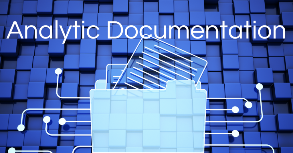 The headline is Analytic Documentation, with a computer folder on a blue background.