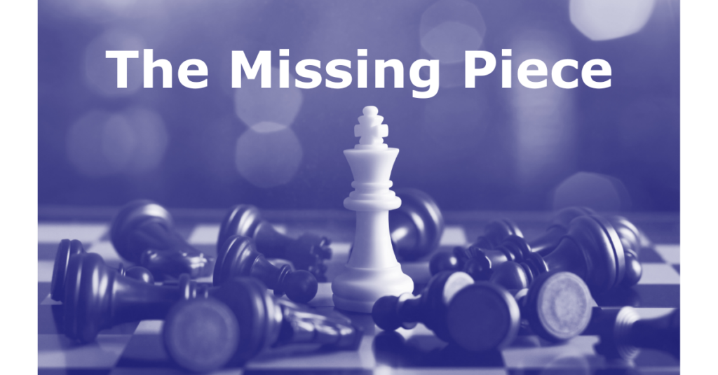 A chess board with the white king standing among many black pieces toppled over. Headline is: Analytics - The Missing Piece in Your Business Strategy