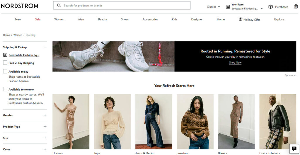 Nordstrom_Womens_20241105 An image of Nordstrom.com, the women;s clothing page