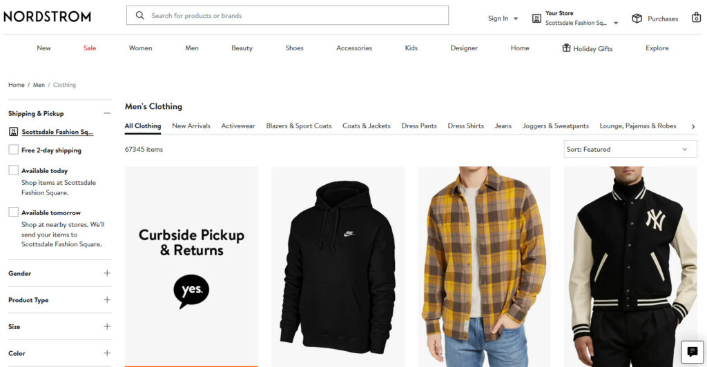 Nortdstrom_Mens_20241105 An image of Nordstrom.com; the men's clothing page
